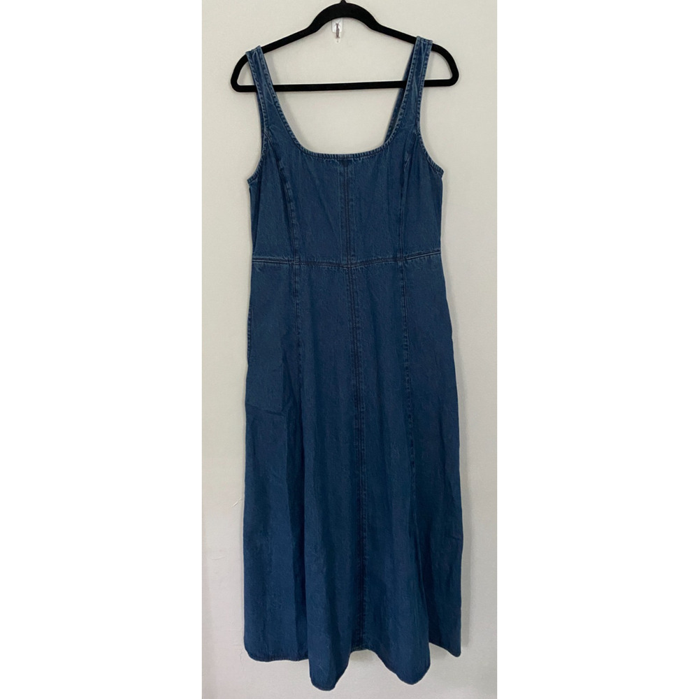 GAP Womens Cotton Denim Maxi Dress Size M Fit Flare Smocked Back Western Boho